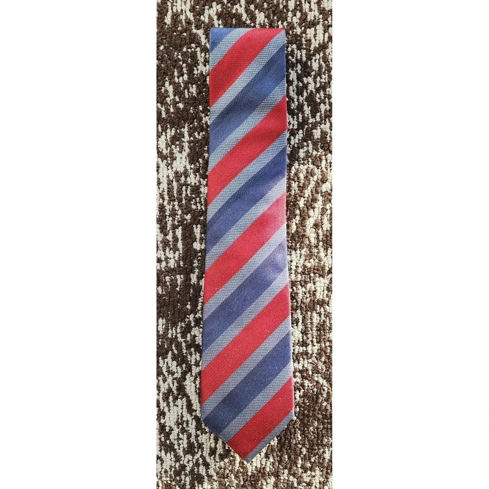 $139 NWT David Donahue Men's Red Blue Stripes Cotton Silk Handmade Neck Tie